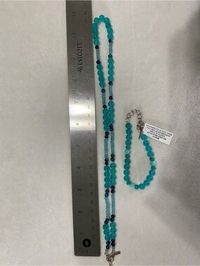 Sarda Amazonite and Turquoise Beaded Necklace and Bracelet Set